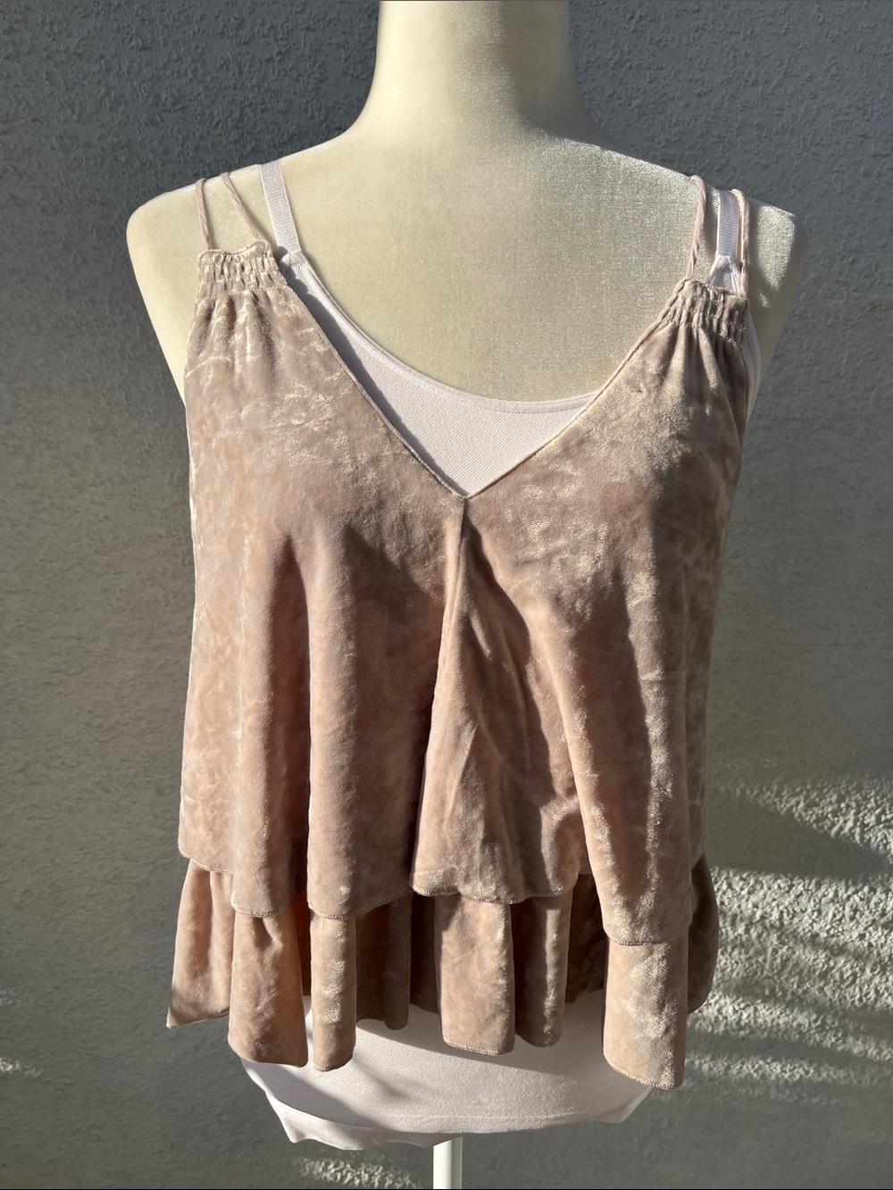 aerie Blush Velvet Ruffle Short Sleeve Tank Top SZ: XSP